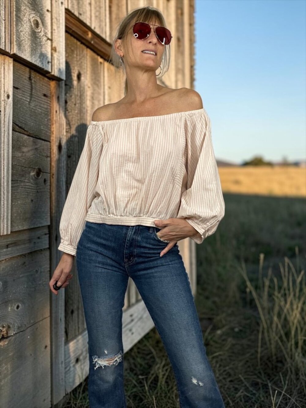 Anthropologie Holding Horses Aria Off The Shoulder Top S Striped Cropped